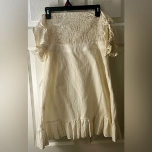 Off Shoulder Knot Front Ruffle Trim Dress